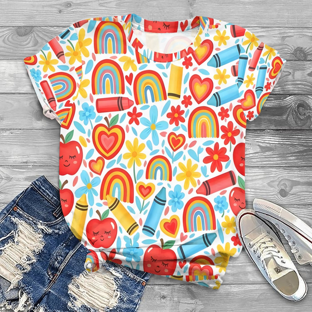 Back To School With Colorful Crayons Printed T-Shirt