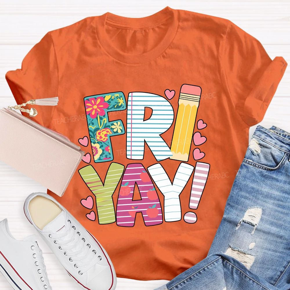 Friyay Friday Floral Pencil Apple Teacher T-shirt