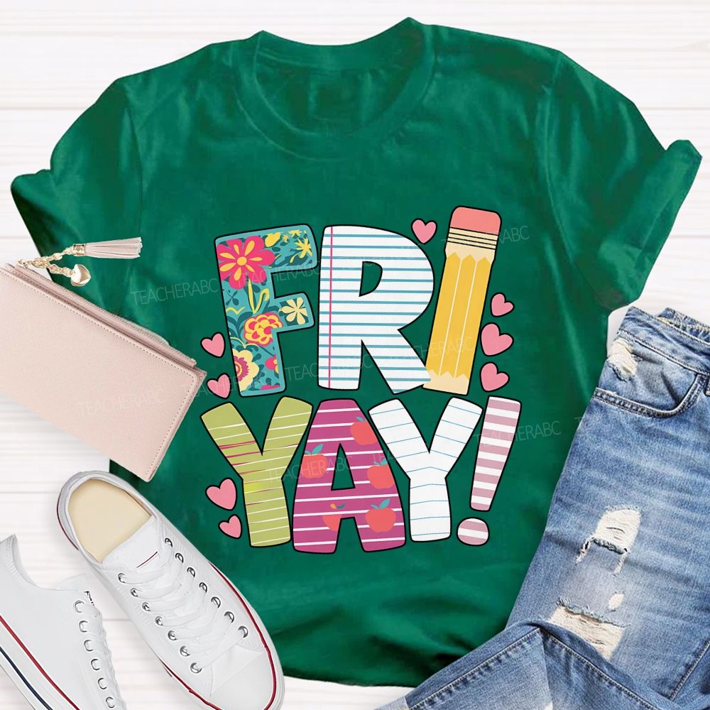 Friyay Friday Floral Pencil Apple Teacher T-shirt
