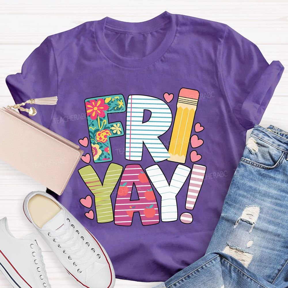 Friyay Friday Floral Pencil Apple Teacher T-shirt