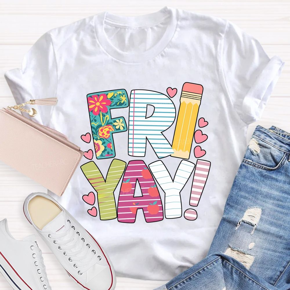 Friyay Friday Floral Pencil Apple Teacher T-shirt