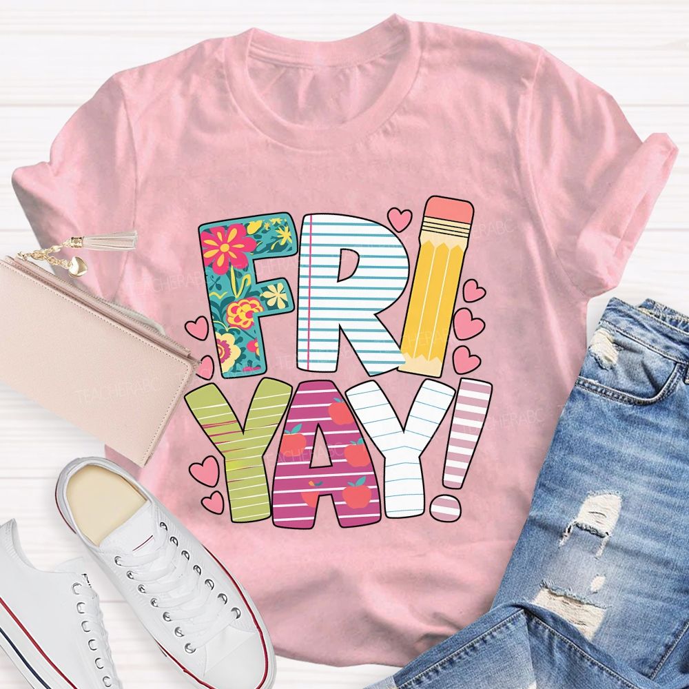 Friyay Friday Floral Pencil Apple Teacher T-shirt