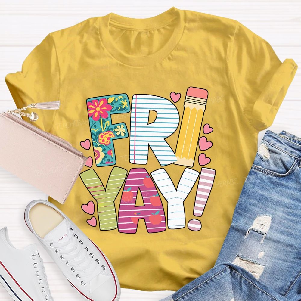 Friyay Friday Floral Pencil Apple Teacher T-shirt