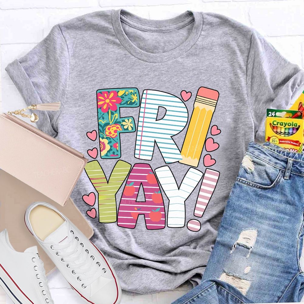 Friyay Friday Floral Pencil Apple Teacher T-shirt