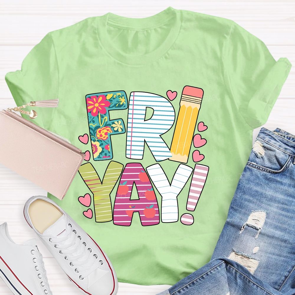 Friyay Friday Floral Pencil Apple Teacher T-shirt
