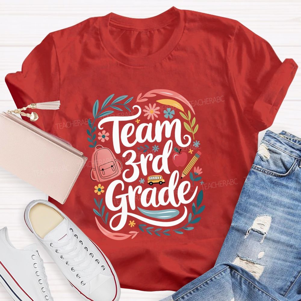 Personalized Grade Team 3rd Grade Floral Teacher Vibes T-shirt