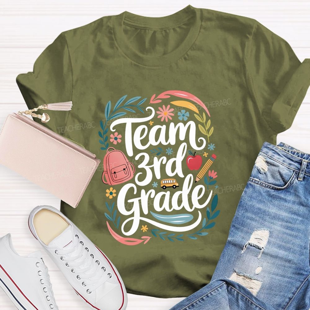 Personalized Grade Team 3rd Grade Floral Teacher Vibes T-shirt