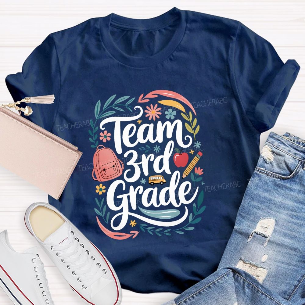 Personalized Grade Team 3rd Grade Floral Teacher Vibes T-shirt