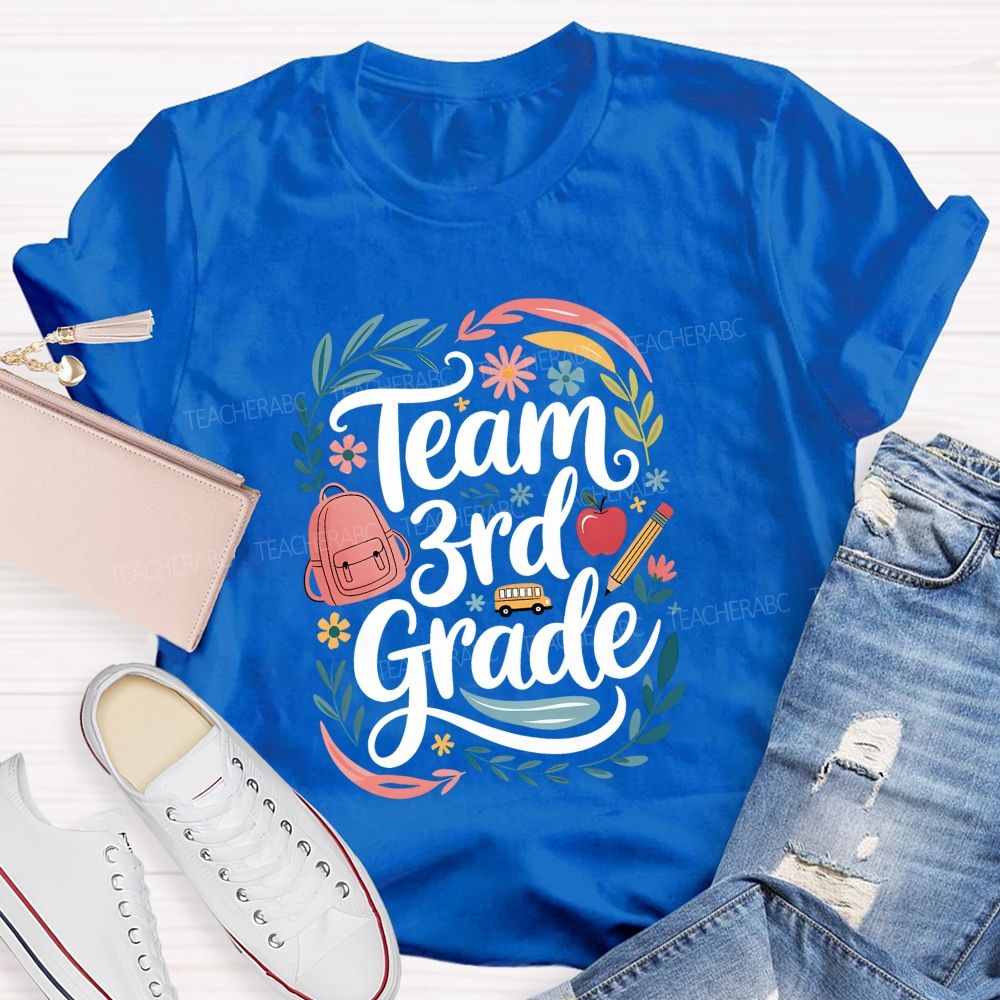 Personalized Grade Team 3rd Grade Floral Teacher Vibes T-shirt