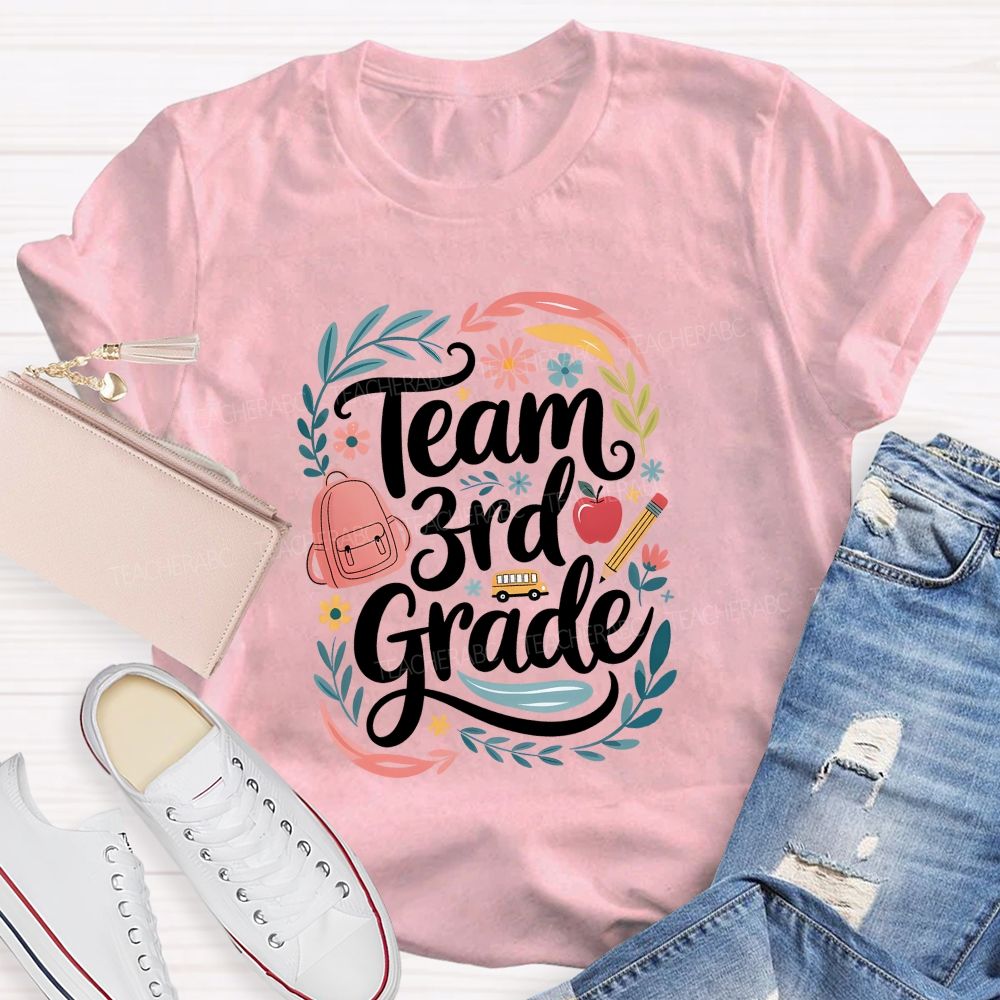 Personalized Grade Team 3rd Grade Floral Teacher Vibes T-shirt