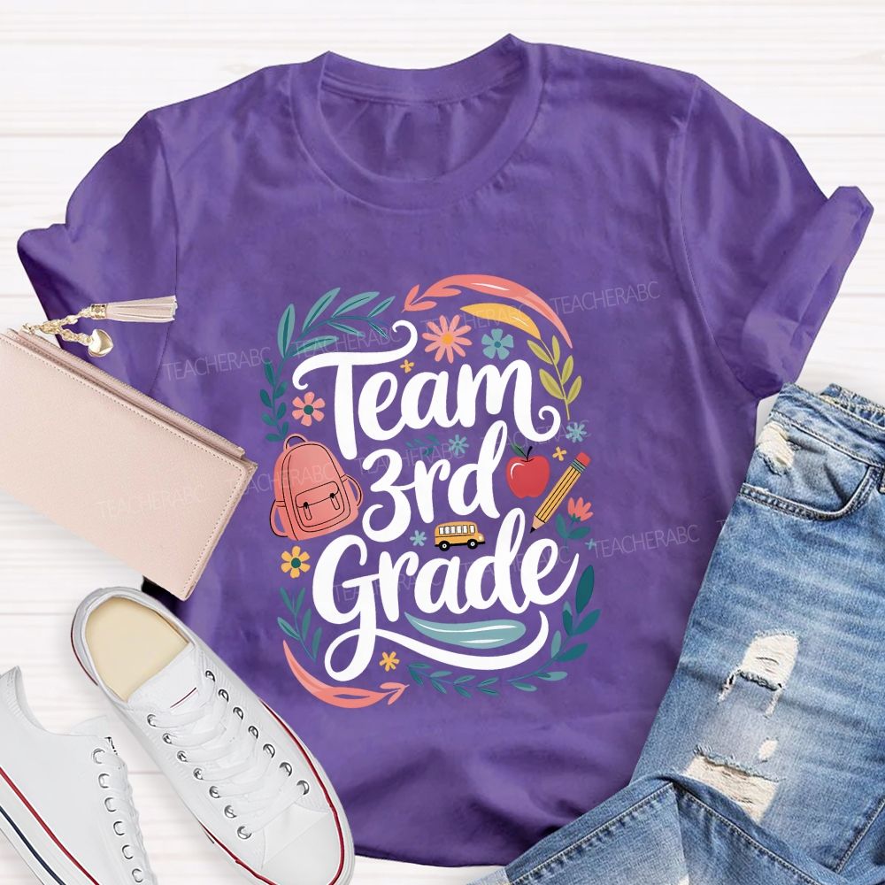 Personalized Grade Team 3rd Grade Floral Teacher Vibes T-shirt