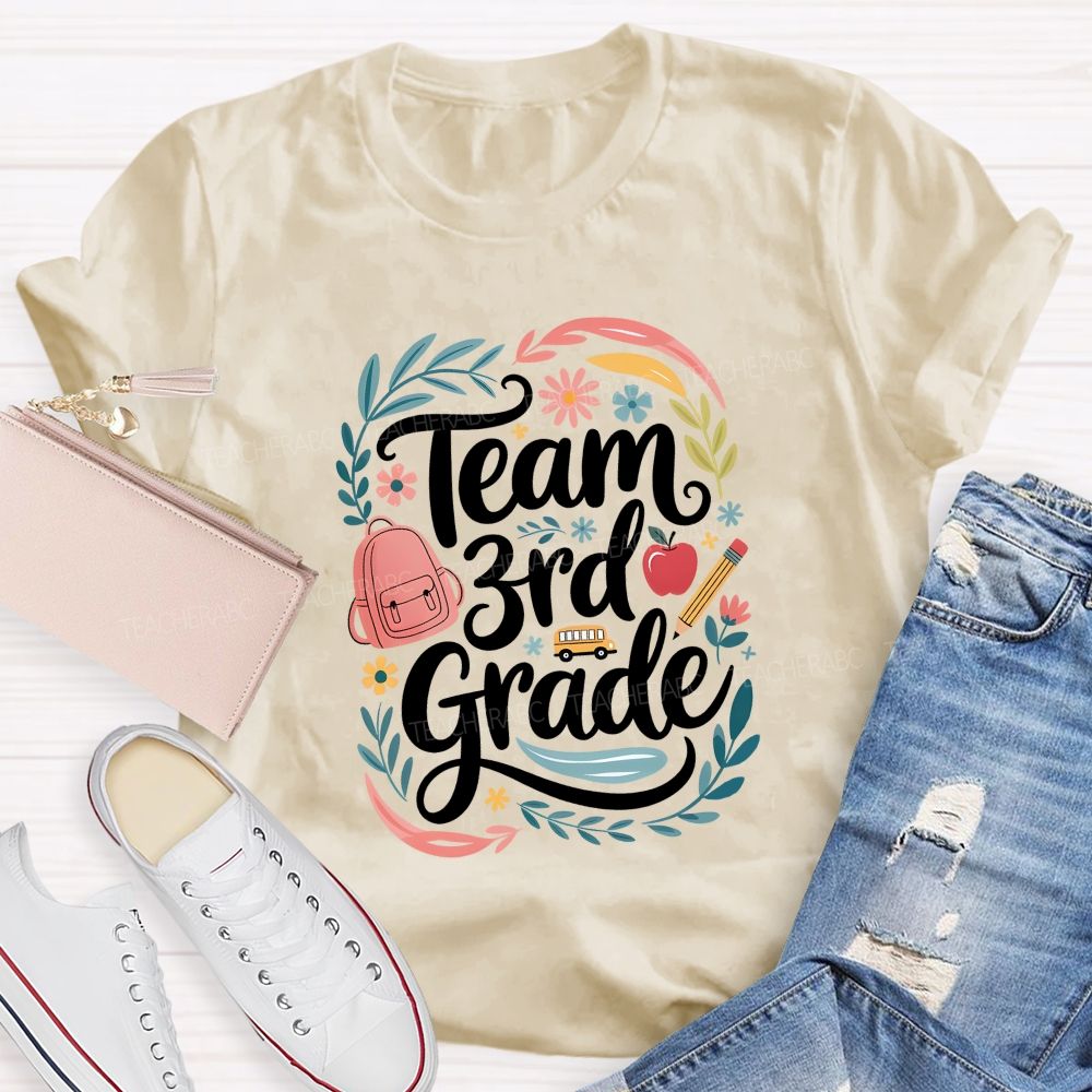 Personalized Grade Team 3rd Grade Floral Teacher Vibes T-shirt