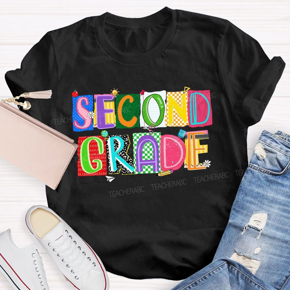 Personalized Grade Second Grade  Scrapbook Collage Teacher T-shirt