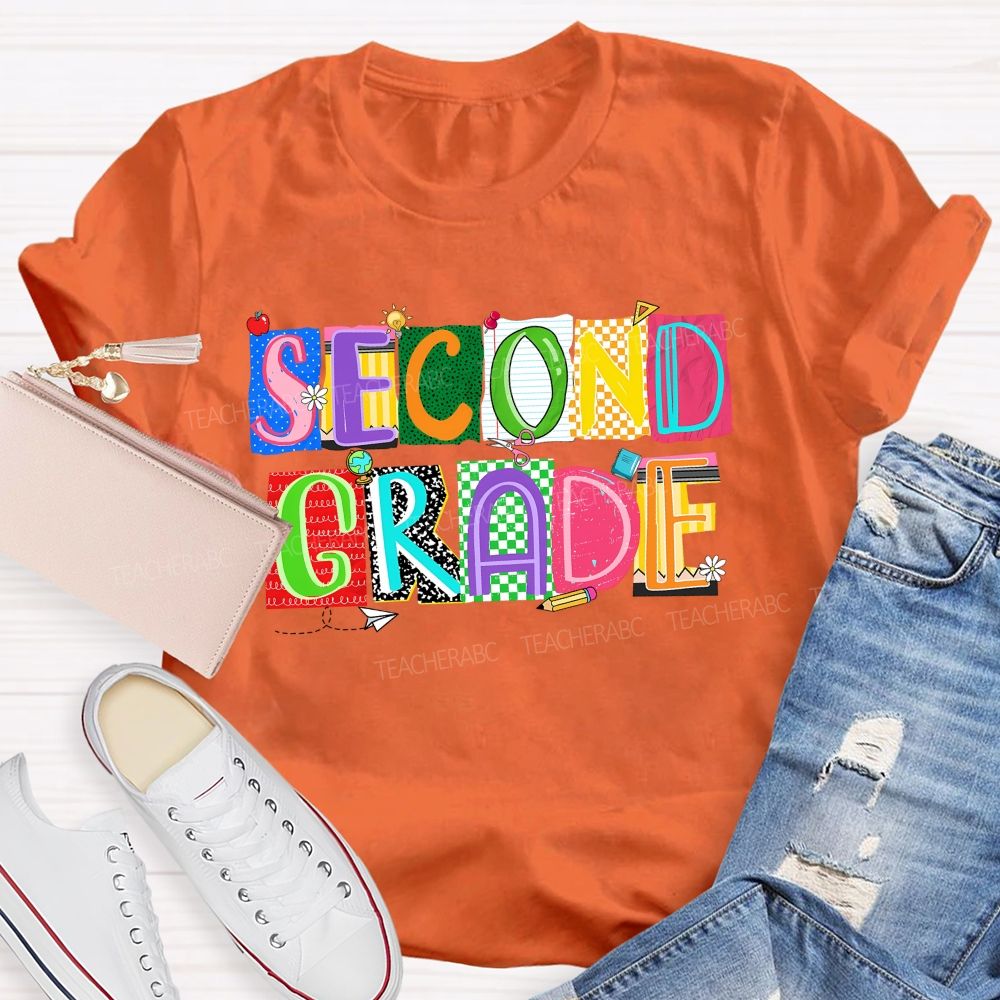 Personalized Grade Second Grade  Scrapbook Collage Teacher T-shirt