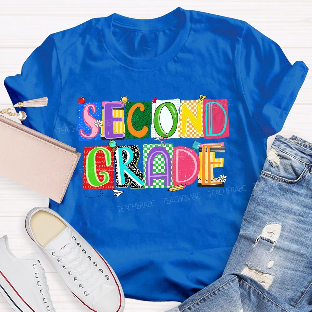 Personalized Grade Second Grade  Scrapbook Collage Teacher T-shirt