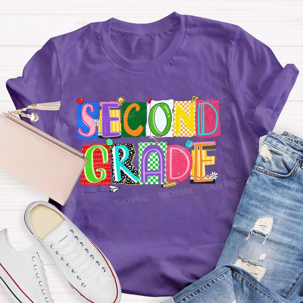 Personalized Grade Second Grade  Scrapbook Collage Teacher T-shirt