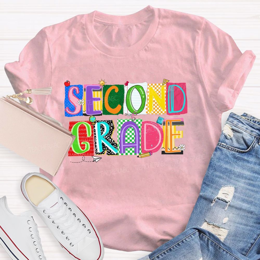 Personalized Grade Second Grade  Scrapbook Collage Teacher T-shirt