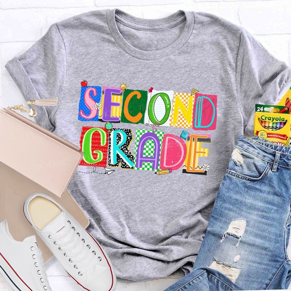 Personalized Grade Second Grade  Scrapbook Collage Teacher T-shirt