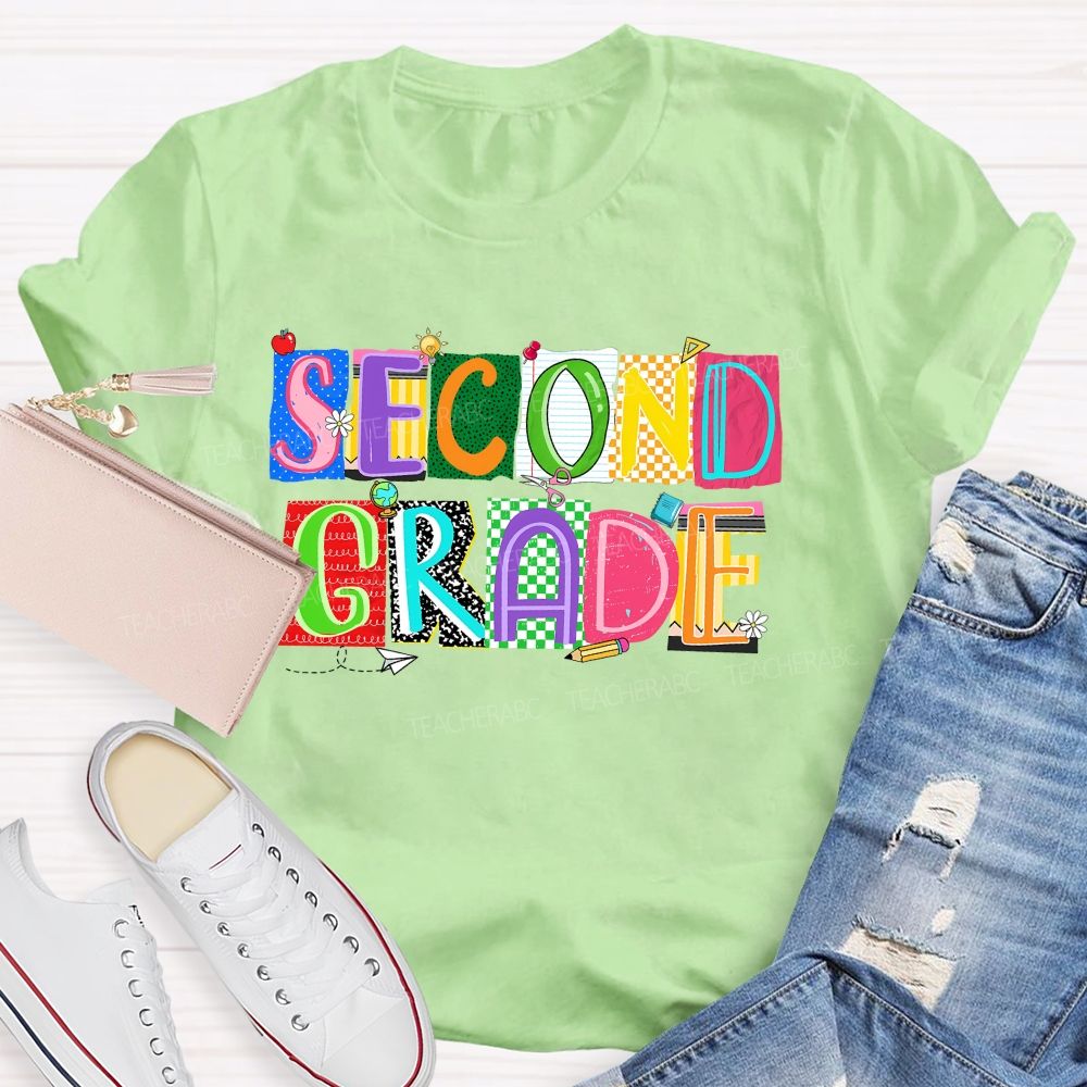 Personalized Grade Second Grade  Scrapbook Collage Teacher T-shirt