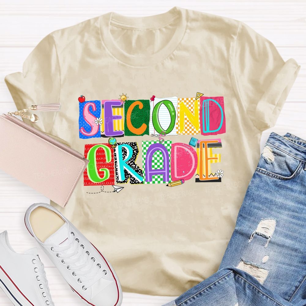 Personalized Grade Second Grade  Scrapbook Collage Teacher T-shirt