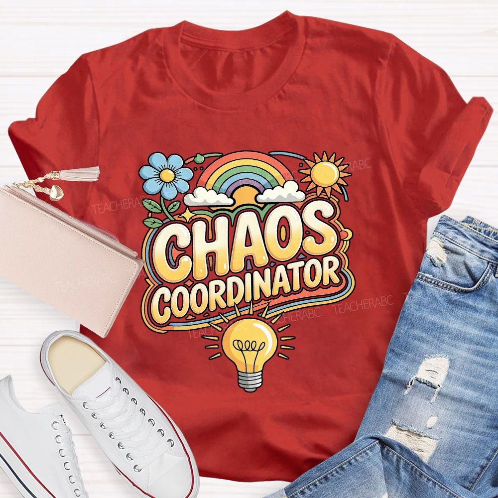 Chaos Coordinator Rainbow Daisy Light Bulb Teacher T-shirt