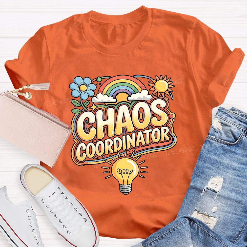 Chaos Coordinator Rainbow Daisy Light Bulb Teacher T-shirt