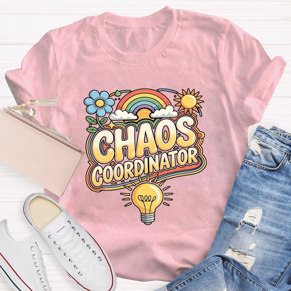 Chaos Coordinator Rainbow Daisy Light Bulb Teacher T-shirt