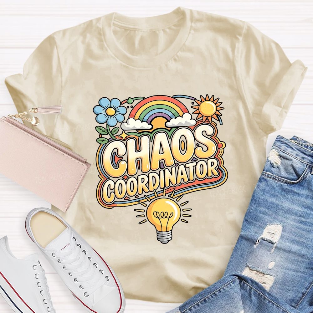 Chaos Coordinator Rainbow Daisy Light Bulb Teacher T-shirt