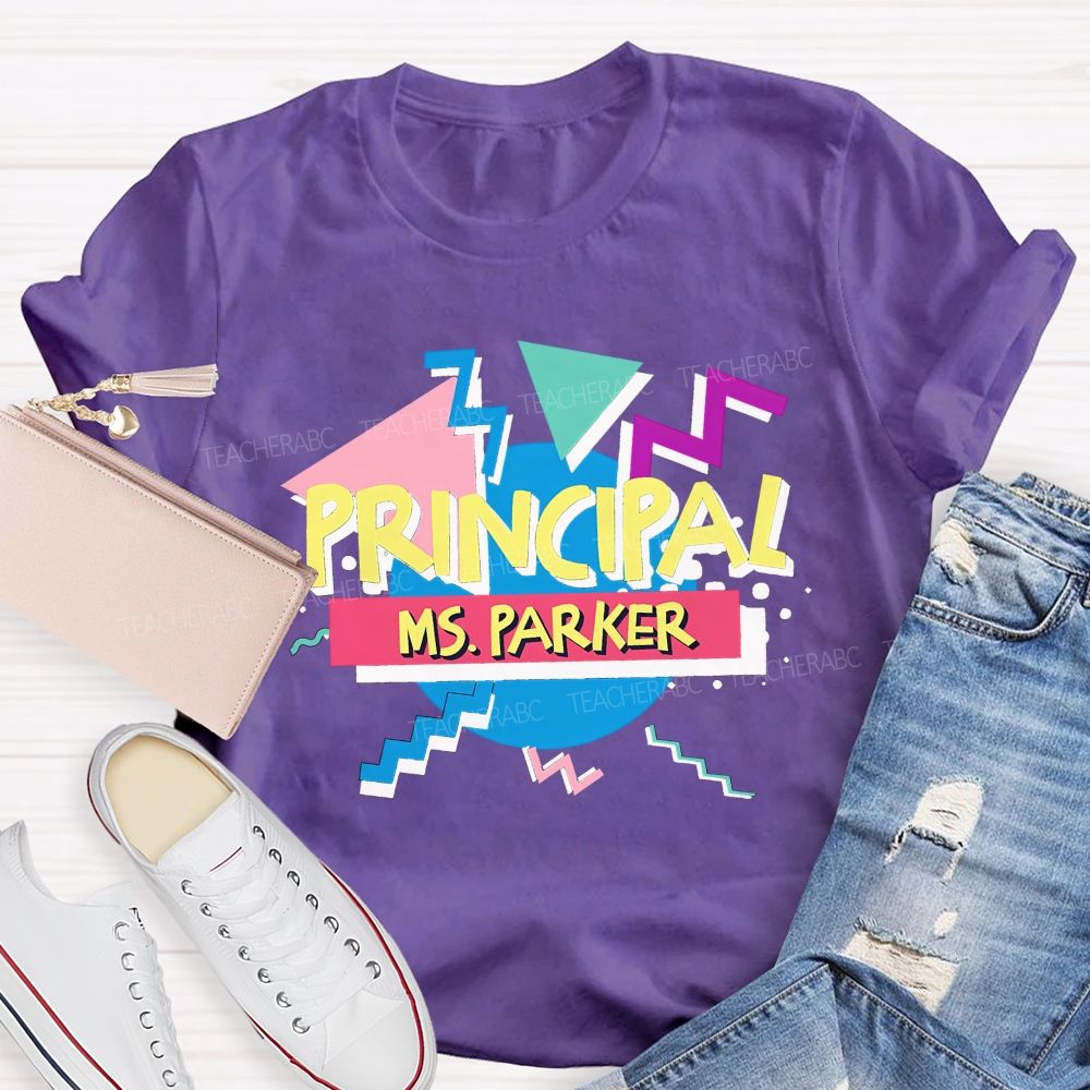 Personalized Name Principal Memphis Geometric Triangle T-shirt
