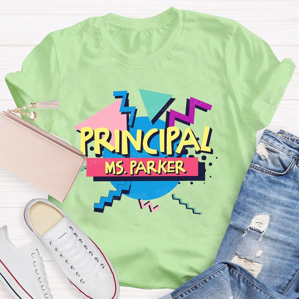 Personalized Name Principal Memphis Geometric Triangle T-shirt