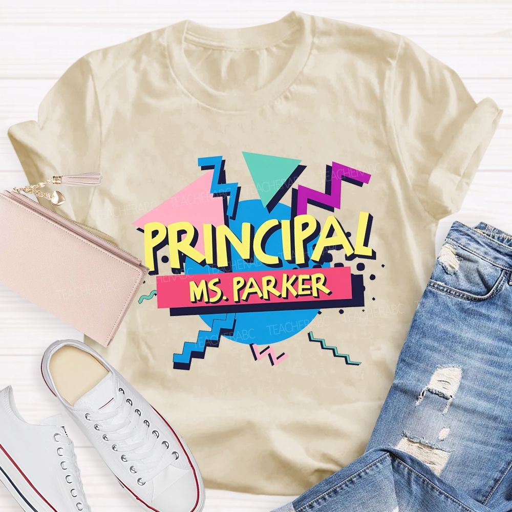 Personalized Name Principal Memphis Geometric Triangle T-shirt