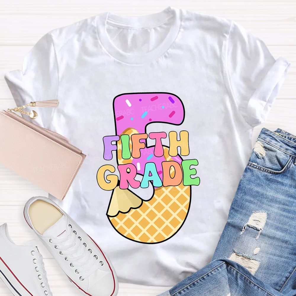 Personalized grade Pink Ice Cream Candy Back To School Teacher T-shirt