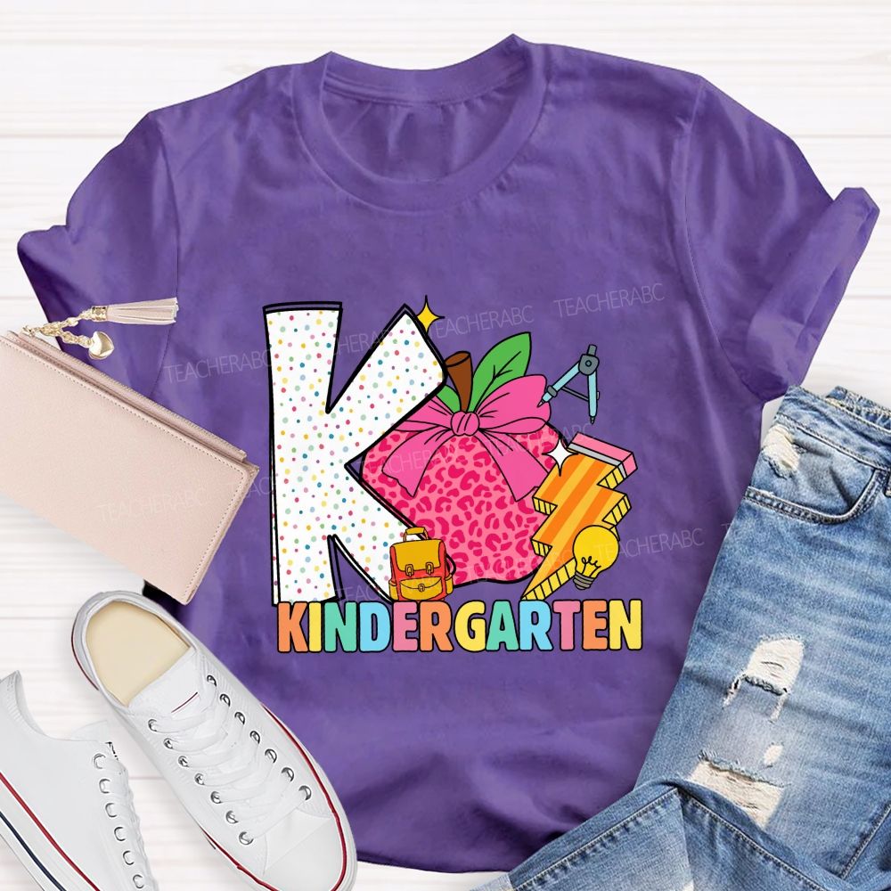 Personalized Grade Pink Leopard Apple Back To School Teacher T-Shirt