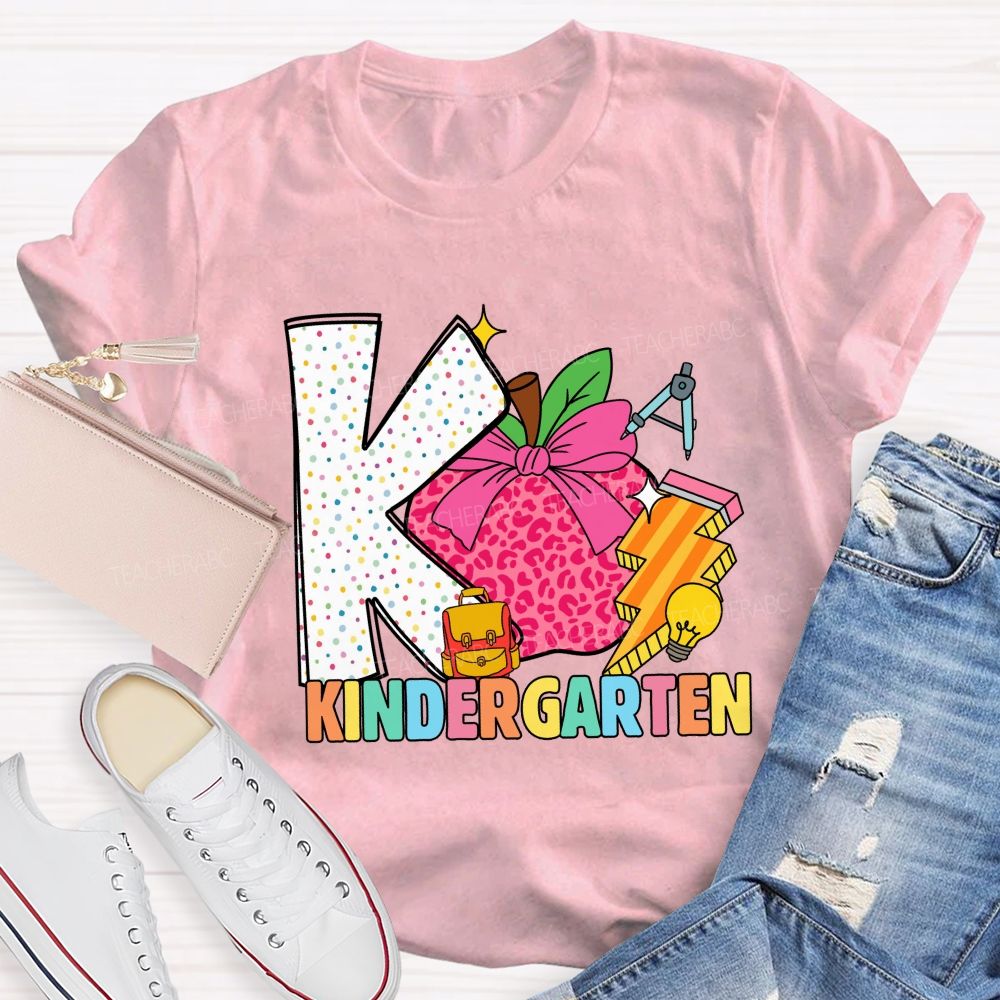 Personalized Grade Pink Leopard Apple Back To School Teacher T-Shirt