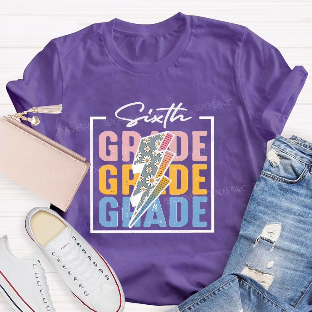Personalized Grade Colorful Letters Daisy Printed Teacher T-Shirt