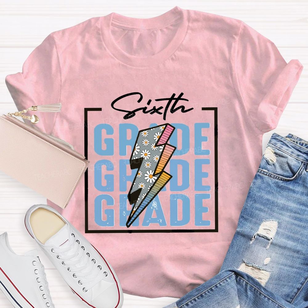 Personalized Grade Colorful Letters Daisy Printed Teacher T-Shirt