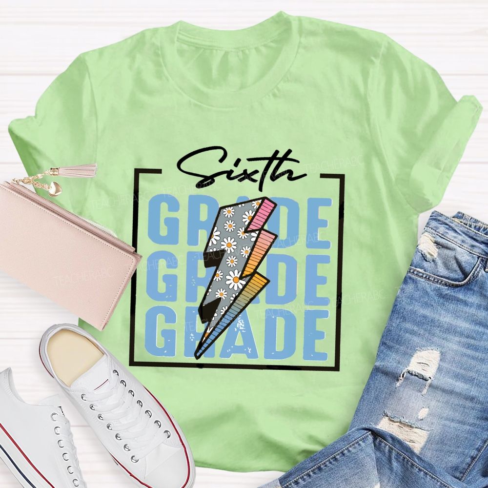 Personalized Grade Colorful Letters Daisy Printed Teacher T-Shirt