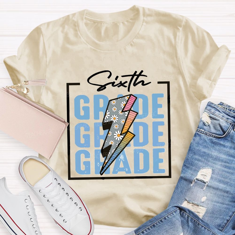 Personalized Grade Colorful Letters Daisy Printed Teacher T-Shirt
