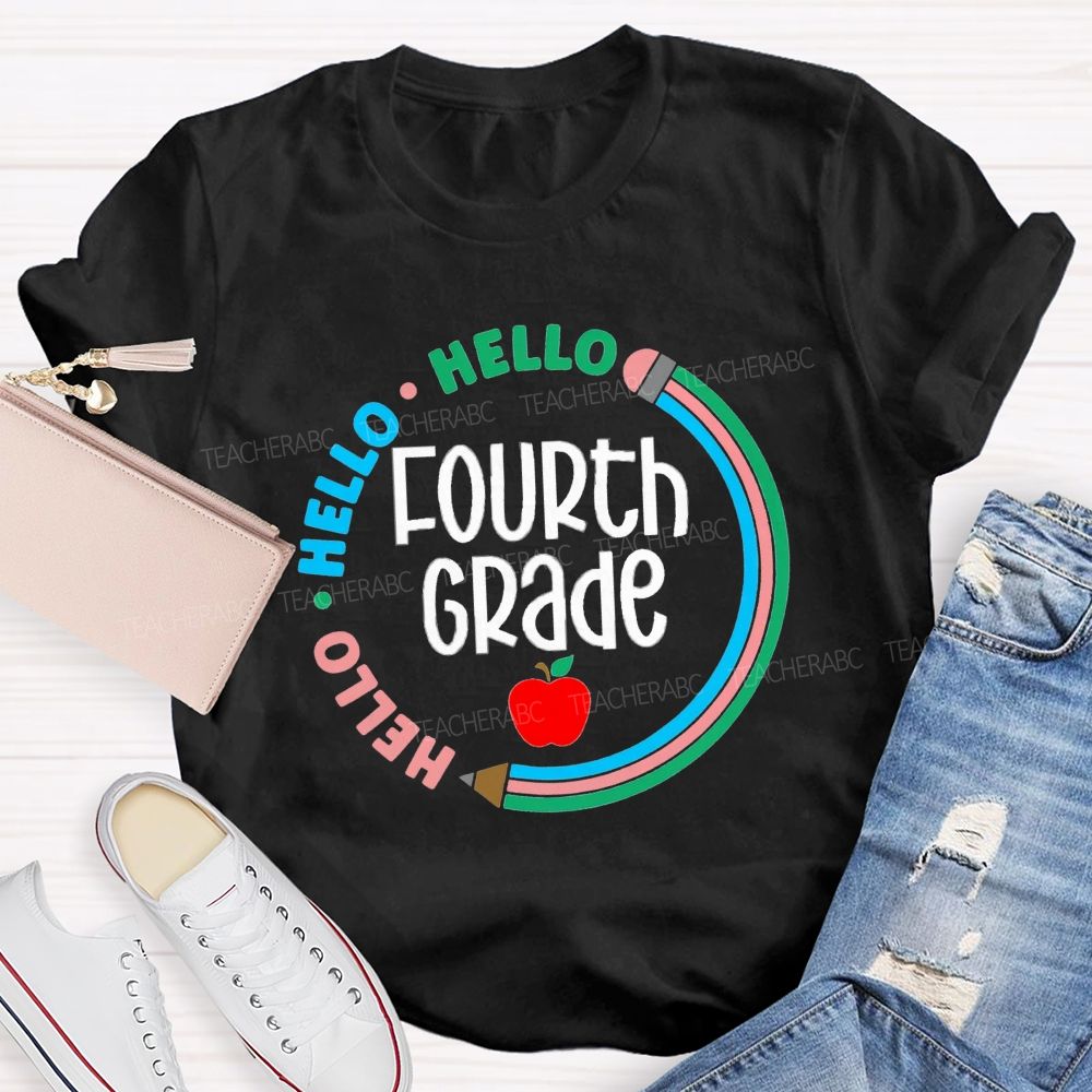 Personalized Grade Hello Hello Back To School Pencil Circle Teacher T-Shirt