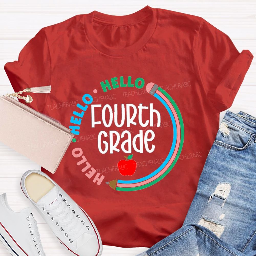 Personalized Grade Hello Hello Back To School Pencil Circle Teacher T-Shirt