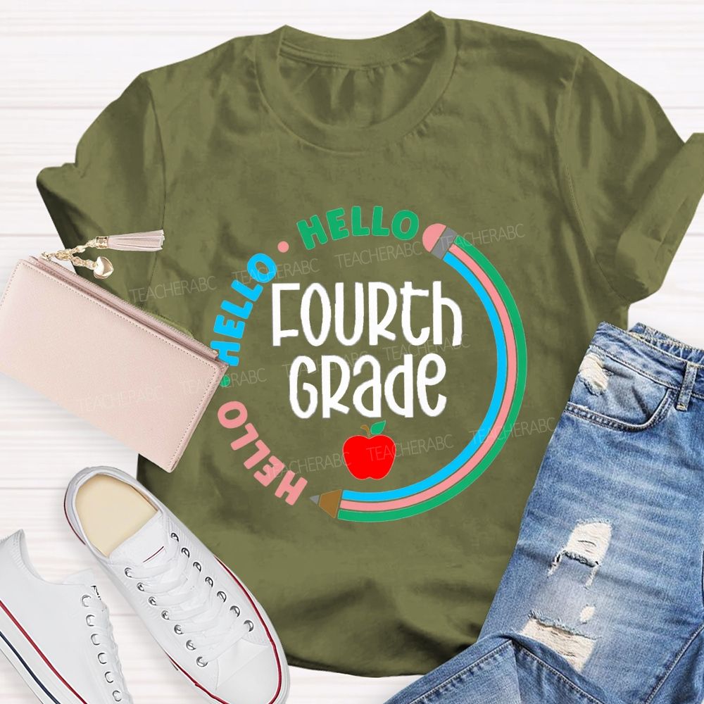 Personalized Grade Hello Hello Back To School Pencil Circle Teacher T-Shirt