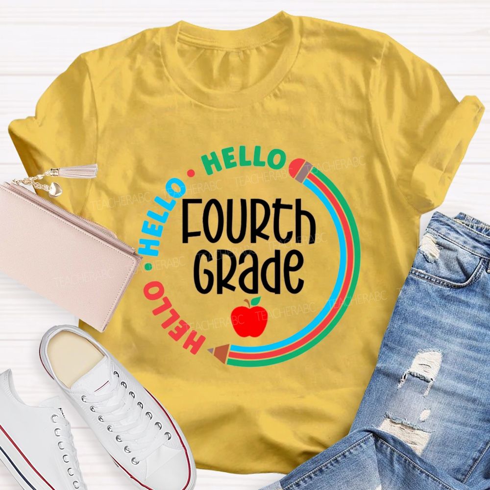 Personalized Grade Hello Hello Back To School Pencil Circle Teacher T-Shirt