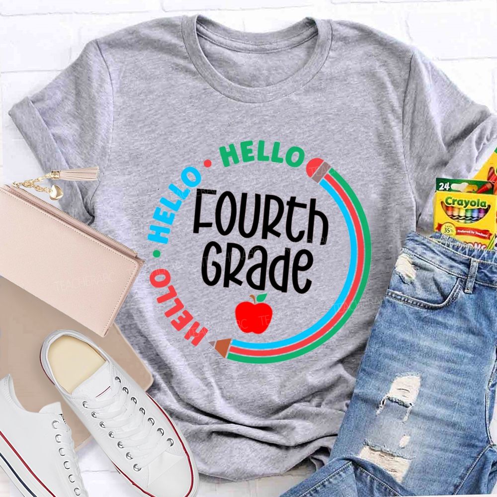 Personalized Grade Hello Hello Back To School Pencil Circle Teacher T-Shirt