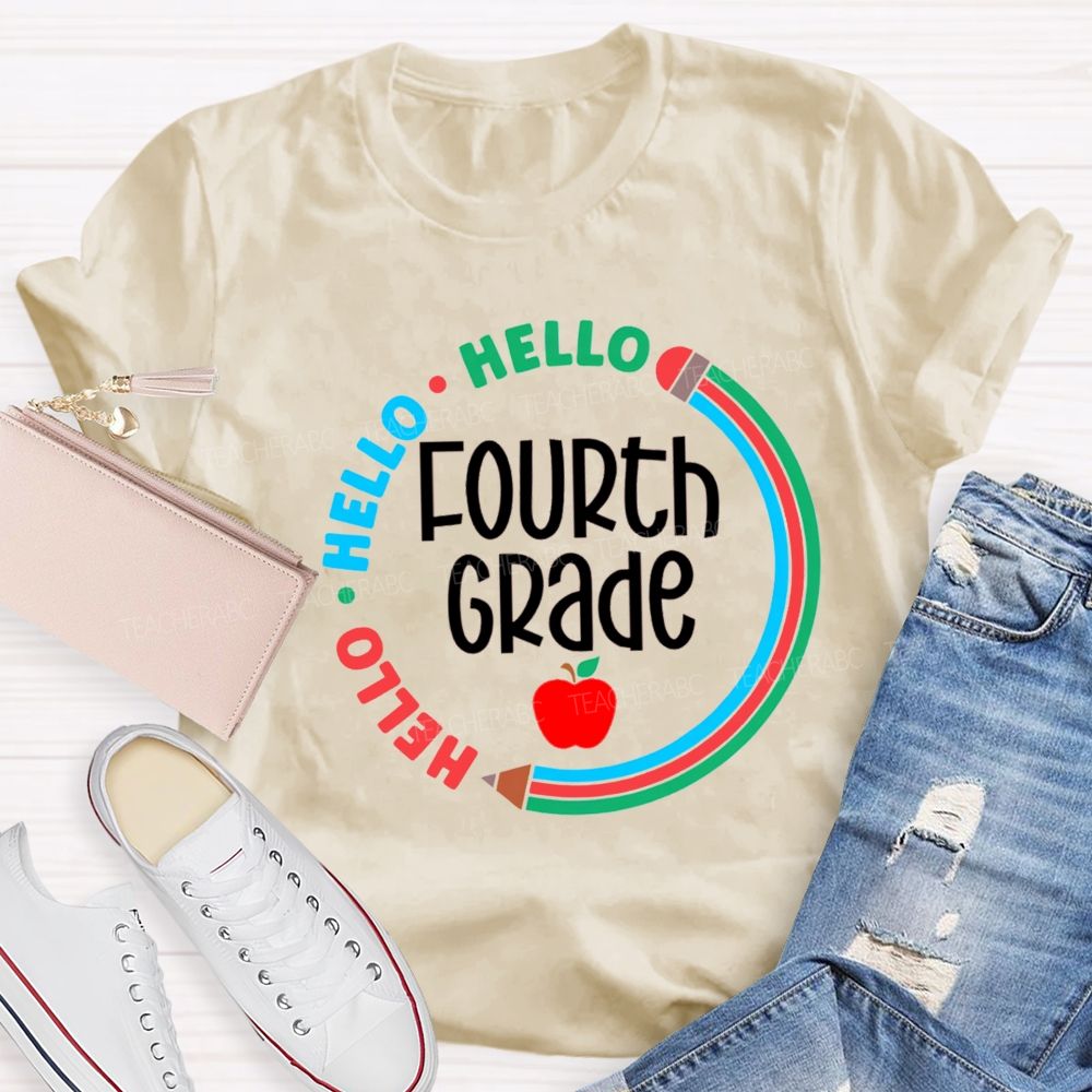 Personalized Grade Hello Hello Back To School Pencil Circle Teacher T-Shirt