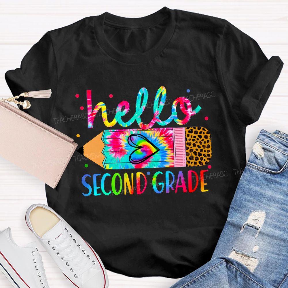 Personalized Grade Colorful Leopard Print With Gradient Pencil-Sketch Effect Teacher T-Shirt