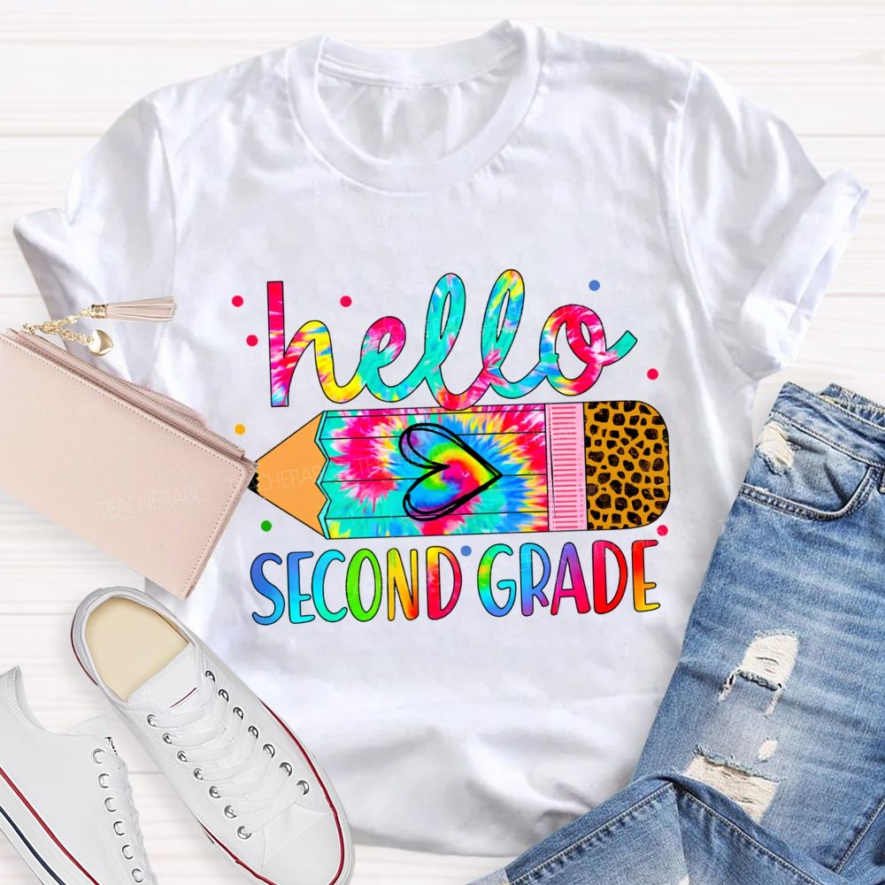 Personalized Grade Colorful Leopard Print With Gradient Pencil-Sketch Effect Teacher T-Shirt