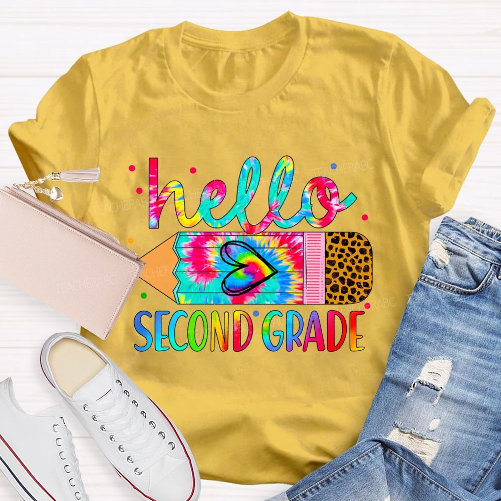 Personalized Grade Colorful Leopard Print With Gradient Pencil-Sketch Effect Teacher T-Shirt