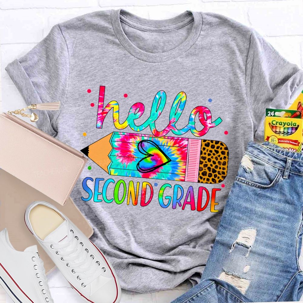 Personalized Grade Colorful Leopard Print With Gradient Pencil-Sketch Effect Teacher T-Shirt