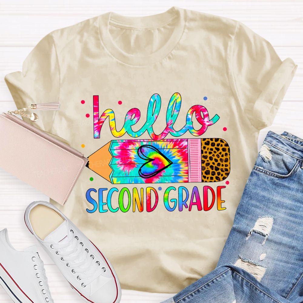 Personalized Grade Colorful Leopard Print With Gradient Pencil-Sketch Effect Teacher T-Shirt