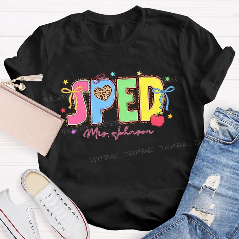 Personalized Name Sped Leopard Print Teacher T-shirt